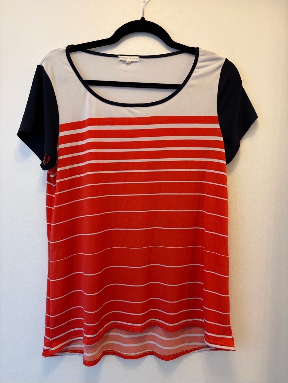 Ava James Orange White & Navy Stripe Short Sleeve Top Size Medium